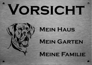 Edelstahl Warnschild Deutsche Dogge VORSICHT Mein Haus mein Garten meine Familie